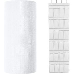 Gorilla Grip Smooth Drawer Liner and Over The Door Shoe Organizer, Drawer Liner Size 12x20 in White, Non Adhesive, Shoe Holder Includes 24 Pockets in White, Mesh, 2 Item Bundle in Kuwait