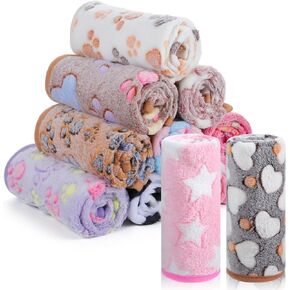 12 Pcs Small Pet Blankets Soft Fluffy Fleece Dog Cat Warm Washable Pet Blankets for Cats Soft Flannel Paw Printed Throw for Guinea Pig Indoor Kittens Doggie (23.6 X 15.75 Inch) in Kuwait