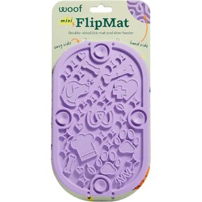 WOOF FlipMat Mini - بساط لعق سهل التنظيف للكلاب الصغيرة والسفر - بساط تغذية بطيء بتصميم مزدوج الجوانب غير قابل للانزلاق - سيليكون خالٍ من مادة BPA - بساط لعق - ألعاب تفاعلية للكلاب - لافندر in Kuwait