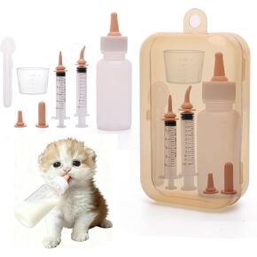 Newborn Pet Feeding Kit, Kitten Bottle Feeding Set with Nursing Nipples, Portable Storage, Emergency Ready, Replaceable Accessories for Kittens Puppies in Kuwait