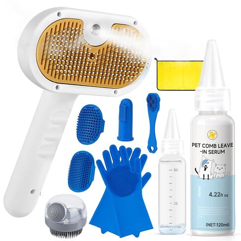 Pet Steam Brush Dog Cat 2026 New Grooming Comb for Shedding, Floating Hair, Smooth & Detangling, Gentle Cool Mist Softens Hair Reduces Static Helps Pets Who Dislike Bathing,Includes Waterless Shampoo in Kuwait