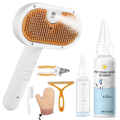 Pet Steam Brush Dog Cat 2026 New Grooming Comb for Shedding, Floating Hair, Smooth & Detangling, Gentle Cool Mist Softens Hair Reduces Static Helps Pets Who Dislike Bathing,Includes Waterless Shampoo in Kuwait