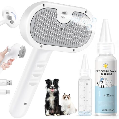 Pet Steam Brush Dog Cat 2026 New Grooming Comb for Shedding, Floating Hair, Smooth & Detangling, Gentle Cool Mist Softens Hair Reduces Static Helps Pets Who Dislike Bathing,Includes Waterless Shampoo in Kuwait