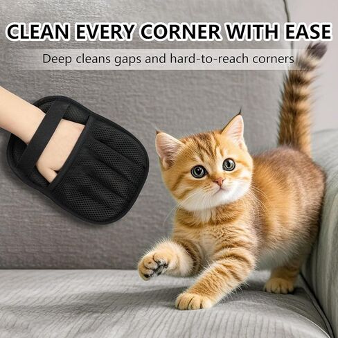 Upgraded Pet Hair Removal Gloves for Cats & Dogs, Five-Finger Electrostatic Reusable Magic Brush for Effortless Pet Hair Remover Tool on Carpet, Clothing, Laundry, Couch, Car Seat (Black) in Kuwait