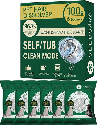 Pet Hair Dissolver For Washing Machine Cleaner, Hair Dissolving Laundry Detergent For Dog And Cat Fur, 96.7% Hair Dissolution, High Efficiency And Septic Safe, HE/Top/Front-Load Compatible, 6 Sachets in Kuwait