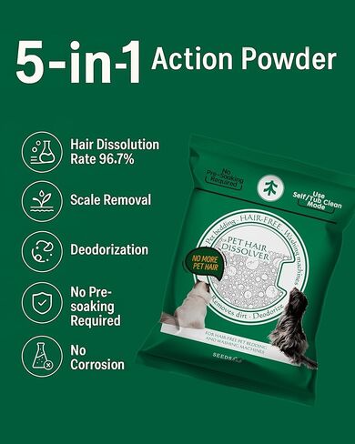 Pet Hair Dissolver For Washing Machine Cleaner, Hair Dissolving Laundry Detergent For Dog And Cat Fur, 96.7% Hair Dissolution, High Efficiency And Septic Safe, HE/Top/Front-Load Compatible, 6 Sachets in Kuwait