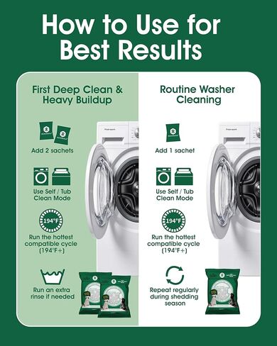 Pet Hair Dissolver For Washing Machine Cleaner, Hair Dissolving Laundry Detergent For Dog And Cat Fur, 96.7% Hair Dissolution, High Efficiency And Septic Safe, HE/Top/Front-Load Compatible, 6 Sachets in Kuwait