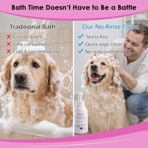 Non-Rinse Pet Shampoo – 10 Fl. oz Dog & Cat Dry Shampoo and Conditioner Itchy Skin Relief - Coconut Oil No Rinse Pet Shampoo for Cat & Dog Grooming & Spot Cleaning, Quick Clean Between Baths in Kuwait