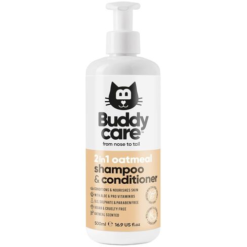 شامبو وبلسم القطط 2 في 1 من Buddycare، نباتي، لم يتم الإساءة إلى الحيوانات لتصنيعه، ودرجة حموضة متوازنة - معبأ بالصبار وبرو فيتامين ب5 | تنظيف عميق للمعاطف الصحية | مناسب أيضًا للقطط الصغيرة (16.90 أونصة) in Kuwait