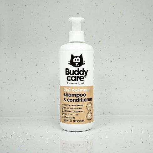 شامبو وبلسم القطط 2 في 1 من Buddycare، نباتي، لم يتم الإساءة إلى الحيوانات لتصنيعه، ودرجة حموضة متوازنة - معبأ بالصبار وبرو فيتامين ب5 | تنظيف عميق للمعاطف الصحية | مناسب أيضًا للقطط الصغيرة (16.90 أونصة) in Kuwait