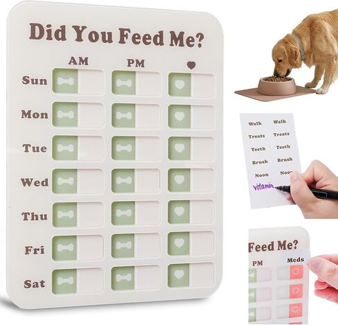Puppy Feeding Schedule Chart, Dog Fed Sign Magnetic/Adhesive 2in1 Reminder Sticker, Daily Am/Pm Chart Acrylic Slider Sign for Pet Fed and Pill Reminder, Customized Reminder Area with DIY Stickers in Kuwait