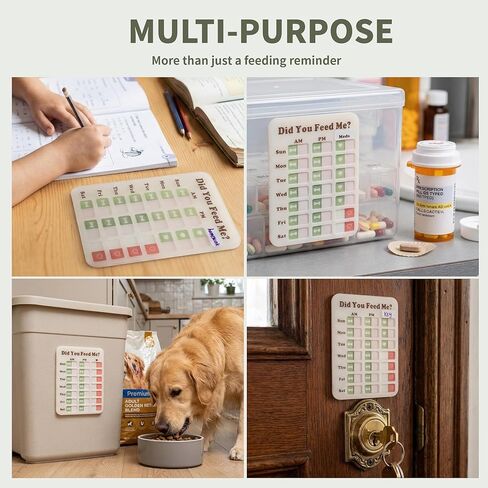 Puppy Feeding Schedule Chart, Dog Fed Sign Magnetic/Adhesive 2in1 Reminder Sticker, Daily Am/Pm Chart Acrylic Slider Sign for Pet Fed and Pill Reminder, Customized Reminder Area with DIY Stickers in Kuwait