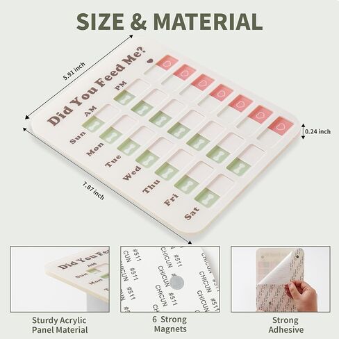 Puppy Feeding Schedule Chart, Dog Fed Sign Magnetic/Adhesive 2in1 Reminder Sticker, Daily Am/Pm Chart Acrylic Slider Sign for Pet Fed and Pill Reminder, Customized Reminder Area with DIY Stickers in Kuwait