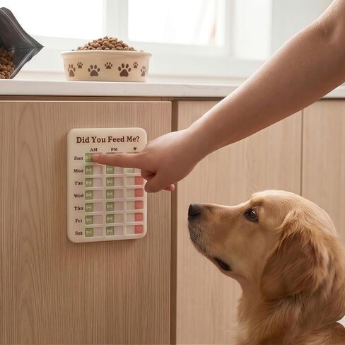 Puppy Feeding Schedule Chart, Dog Fed Sign Magnetic/Adhesive 2in1 Reminder Sticker, Daily Am/Pm Chart Acrylic Slider Sign for Pet Fed and Pill Reminder, Customized Reminder Area with DIY Stickers in Kuwait