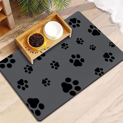 18"×30" Dog Food Mat-Absorbent Dog Mat for Food and Water, No Stains Quick Dry Cat Food Bowl Mat with Footprints for Messy Drinkers,Dark Grey in Kuwait