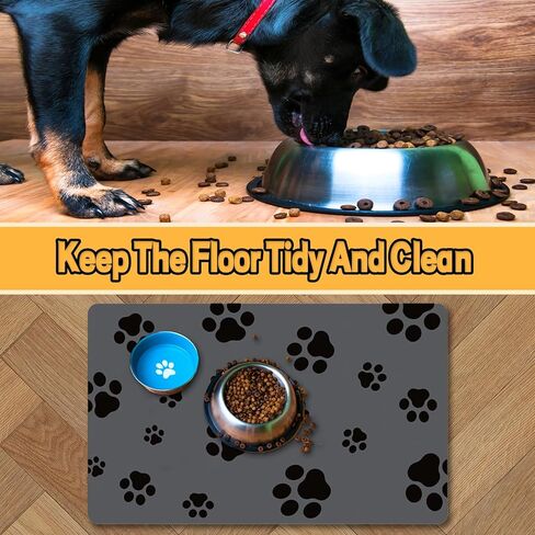 18"×30" Dog Food Mat-Absorbent Dog Mat for Food and Water, No Stains Quick Dry Cat Food Bowl Mat with Footprints for Messy Drinkers,Dark Grey in Kuwait