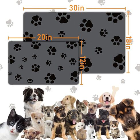 18"×30" Dog Food Mat-Absorbent Dog Mat for Food and Water, No Stains Quick Dry Cat Food Bowl Mat with Footprints for Messy Drinkers,Dark Grey in Kuwait