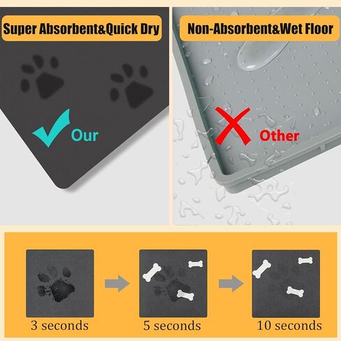 18"×30" Dog Food Mat-Absorbent Dog Mat for Food and Water, No Stains Quick Dry Cat Food Bowl Mat with Footprints for Messy Drinkers,Dark Grey in Kuwait