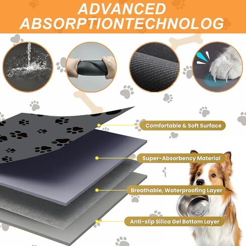 18"×30" Dog Food Mat-Absorbent Dog Mat for Food and Water, No Stains Quick Dry Cat Food Bowl Mat with Footprints for Messy Drinkers,Dark Grey in Kuwait