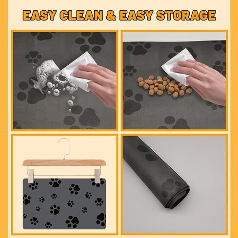18"×30" Dog Food Mat-Absorbent Dog Mat for Food and Water, No Stains Quick Dry Cat Food Bowl Mat with Footprints for Messy Drinkers,Dark Grey in Kuwait