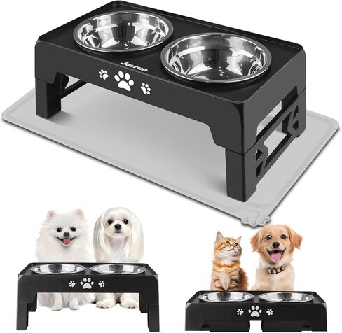 Jovrun Elevated Dog Bowls for Medium Large Size Dogs, Non-Slip Dog Feeder with 1*Stainless Steel Dishes & 1*Slow Feeder Bowl, 5 Heights Adjustable Raised Bowls to 3.15″-8.66″-9.84″-11.02″-12.2″ in Kuwait