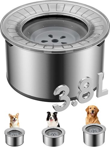 Heouvo 1 Gallon Large Dog Water Bowl No Spill,【Anti Digging Lid & Rubber Bottom】 Spill Proof Dog Bowl, Anti Splash Mess Dripless Slow Drinking Stainless Steel Water for Sloppy Messy Drinkers Car in Kuwait