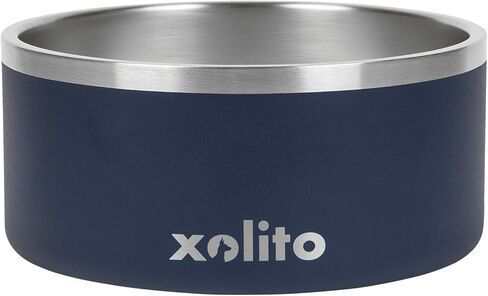 Xolito Pets Stainless Steel Dog Bowl 64 oz - Non-Slip Insulated Water Bowl for Large Dogs - Heavy Duty Double Wall Metal Feeder for Food & Water, Dishwasher Safe (Black) in Kuwait