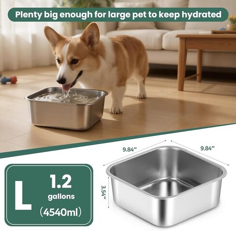 ZPUFAW 1.2 Gallons Dog Water Bowl, Stainless Steel Large Capacity Durable Dog Water and Food Bowl, Suitable as Outdoor Dog Travel Bowl in Kuwait