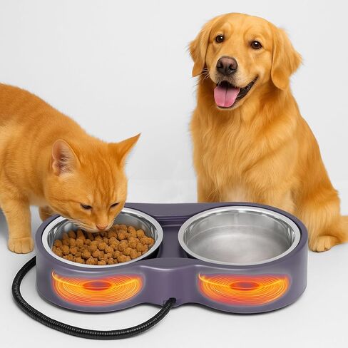 Pet Heated Bowl for Cat Dog, Freeze-Proof Warming Animal Food Feeder with Anti-Chew Cord,Waterproof & Thermostat Heating Bowls Removeable, (2 x 23 fl oz, Purple) in Kuwait