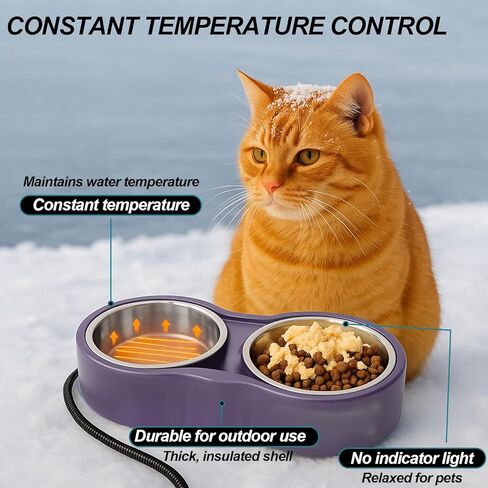 Pet Heated Bowl for Cat Dog, Freeze-Proof Warming Animal Food Feeder with Anti-Chew Cord,Waterproof & Thermostat Heating Bowls Removeable, (2 x 23 fl oz, Purple) in Kuwait