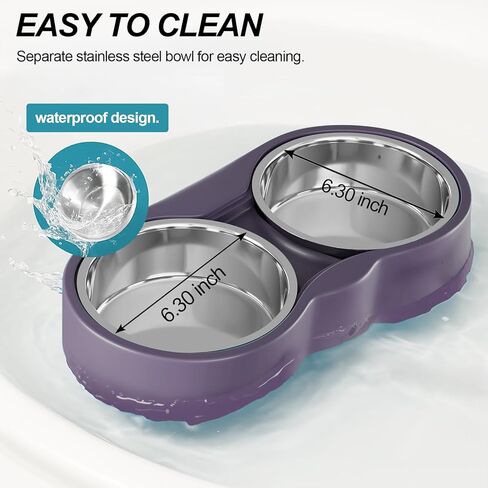Pet Heated Bowl for Cat Dog, Freeze-Proof Warming Animal Food Feeder with Anti-Chew Cord,Waterproof & Thermostat Heating Bowls Removeable, (2 x 23 fl oz, Purple) in Kuwait