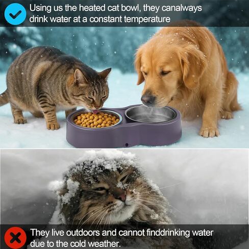 Pet Heated Bowl for Cat Dog, Freeze-Proof Warming Animal Food Feeder with Anti-Chew Cord,Waterproof & Thermostat Heating Bowls Removeable, (2 x 23 fl oz, Purple) in Kuwait
