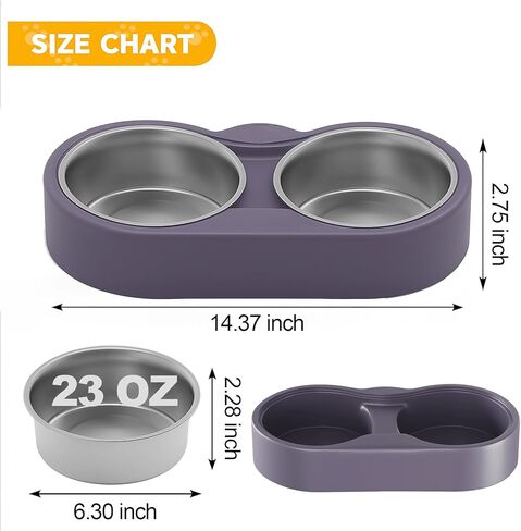 Pet Heated Bowl for Cat Dog, Freeze-Proof Warming Animal Food Feeder with Anti-Chew Cord,Waterproof & Thermostat Heating Bowls Removeable, (2 x 23 fl oz, Purple) in Kuwait