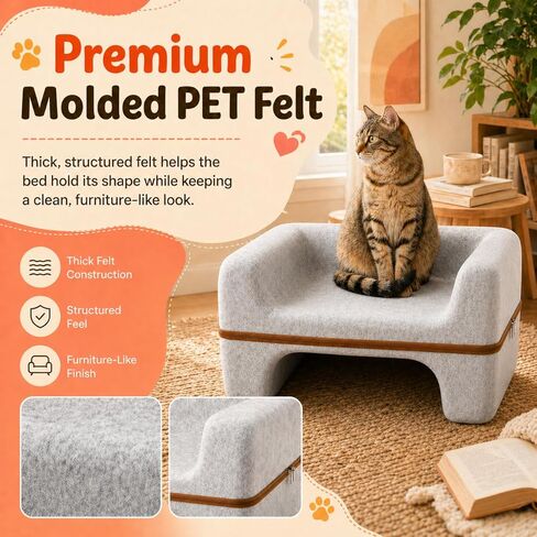 Cat Bed for Indoor Cats, 2-Tier Cat Cave Bed with Top Lounge & Lower Hideaway, Washable PET Felt Cat Sofa for Living Room, Bedroom, Apartment, Scratch-Friendly Cat Furniture, Light Gray in Kuwait