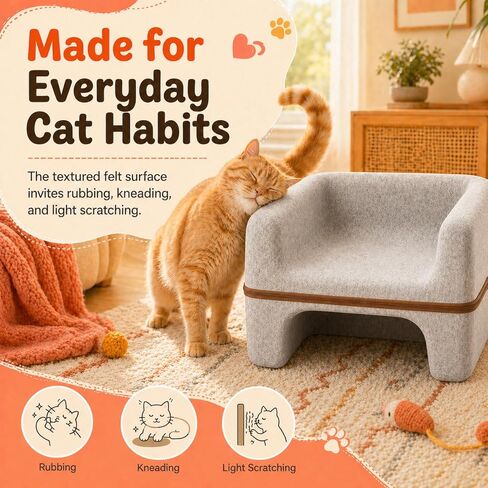 Cat Bed for Indoor Cats, 2-Tier Cat Cave Bed with Top Lounge & Lower Hideaway, Washable PET Felt Cat Sofa for Living Room, Bedroom, Apartment, Scratch-Friendly Cat Furniture, Light Gray in Kuwait