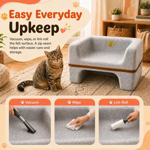 Cat Bed for Indoor Cats, 2-Tier Cat Cave Bed with Top Lounge & Lower Hideaway, Washable PET Felt Cat Sofa for Living Room, Bedroom, Apartment, Scratch-Friendly Cat Furniture, Light Gray in Kuwait