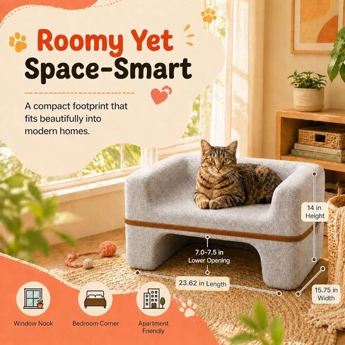 Cat Bed for Indoor Cats, 2-Tier Cat Cave Bed with Top Lounge & Lower Hideaway, Washable PET Felt Cat Sofa for Living Room, Bedroom, Apartment, Scratch-Friendly Cat Furniture, Light Gray in Kuwait