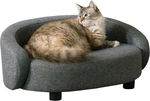 Paws & Purrs Arc Crescent Back Sofa Style Pet Bed, Dog & Cat Modern Couch with Tufted Cushion & Armrest, Stylish Indoor Pet Furniture, Dark Gray in Kuwait