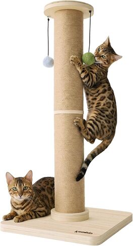 ZOMISIA 35'' Tall Cat Scratching Post, 4.7'' Large Scratch Post with Thicken Wooden Base for Indoor Cats Adults, Sisal Scratcher Top & Dangling Balls, Super Sturdy in Kuwait