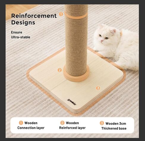 ZOMISIA 35'' Tall Cat Scratching Post, 4.7'' Large Scratch Post with Thicken Wooden Base for Indoor Cats Adults, Sisal Scratcher Top & Dangling Balls, Super Sturdy in Kuwait