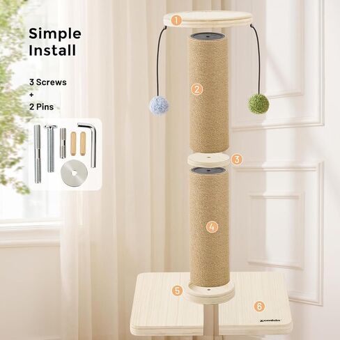 ZOMISIA 35'' Tall Cat Scratching Post, 4.7'' Large Scratch Post with Thicken Wooden Base for Indoor Cats Adults, Sisal Scratcher Top & Dangling Balls, Super Sturdy in Kuwait