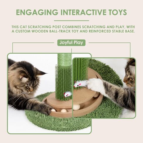 41.5" Cactus Cat Scratching Post, Heavy Duty Sisal Scratcher with Interactive Ball & Grooming Brush, Stable Anti-Tip Cat Tree for Indoor Cats & Large Cats in Kuwait