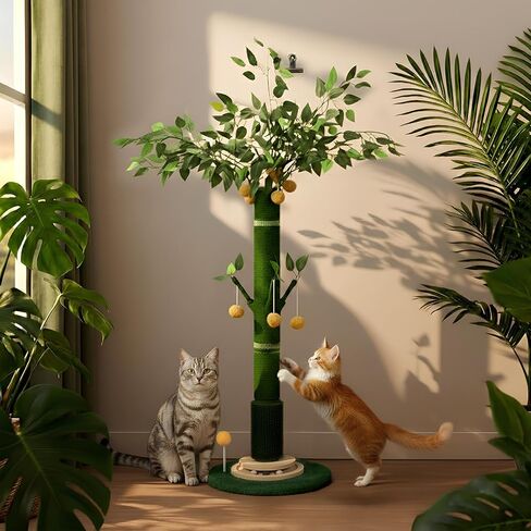 53" Extra Tall Cat Scratching Post for Large Cats, Heavy Duty Vertical Scratcher with Natural Sisal Rope, Stable Climbing Pole with Hanging Ball for Full Body Stretching in Kuwait