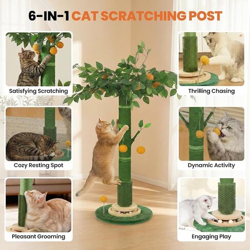 53" Extra Tall Cat Scratching Post for Large Cats, Heavy Duty Vertical Scratcher with Natural Sisal Rope, Stable Climbing Pole with Hanging Ball for Full Body Stretching in Kuwait