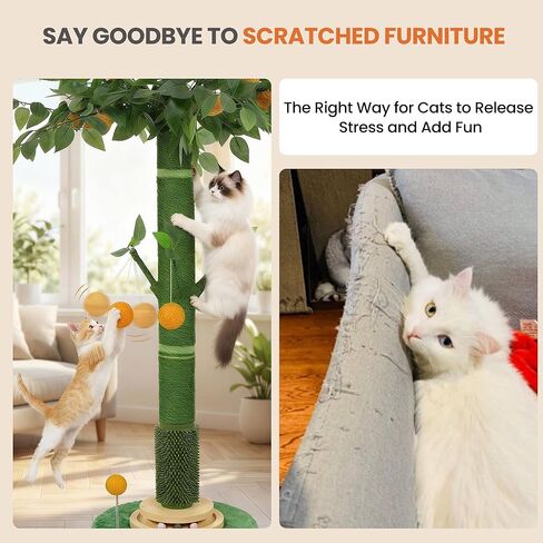 53" Extra Tall Cat Scratching Post for Large Cats, Heavy Duty Vertical Scratcher with Natural Sisal Rope, Stable Climbing Pole with Hanging Ball for Full Body Stretching in Kuwait