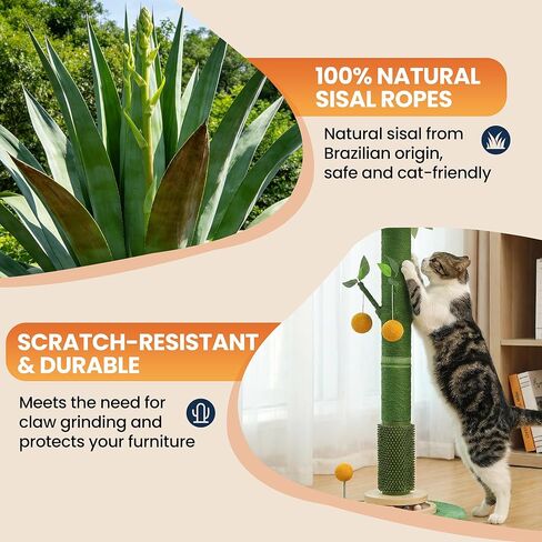 53" Extra Tall Cat Scratching Post for Large Cats, Heavy Duty Vertical Scratcher with Natural Sisal Rope, Stable Climbing Pole with Hanging Ball for Full Body Stretching in Kuwait