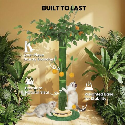 53" Extra Tall Cat Scratching Post for Large Cats, Heavy Duty Vertical Scratcher with Natural Sisal Rope, Stable Climbing Pole with Hanging Ball for Full Body Stretching in Kuwait