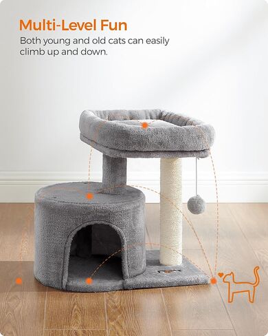 Feandrea Cat Tree, Small Cat Tower with Sisal Scratching Post, Plush Condo with Padded Perch, for Small Spaces, Kittens, Light Gray UPCT50W in Kuwait
