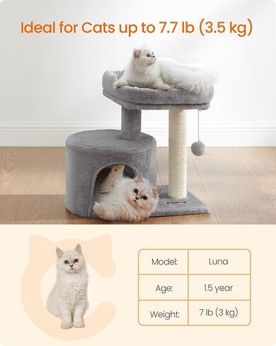Feandrea Cat Tree, Small Cat Tower with Sisal Scratching Post, Plush Condo with Padded Perch, for Small Spaces, Kittens, Light Gray UPCT50W in Kuwait