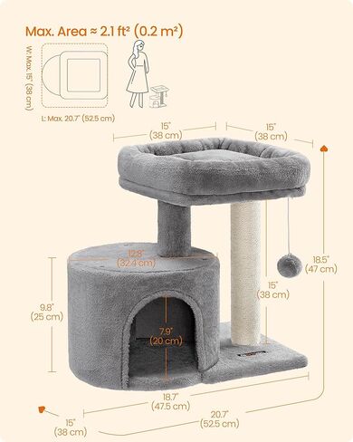 Feandrea Cat Tree, Small Cat Tower with Sisal Scratching Post, Plush Condo with Padded Perch, for Small Spaces, Kittens, Light Gray UPCT50W in Kuwait